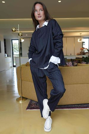 Wall Street Stretch Herringbone City Scoop Top Navy /40 =